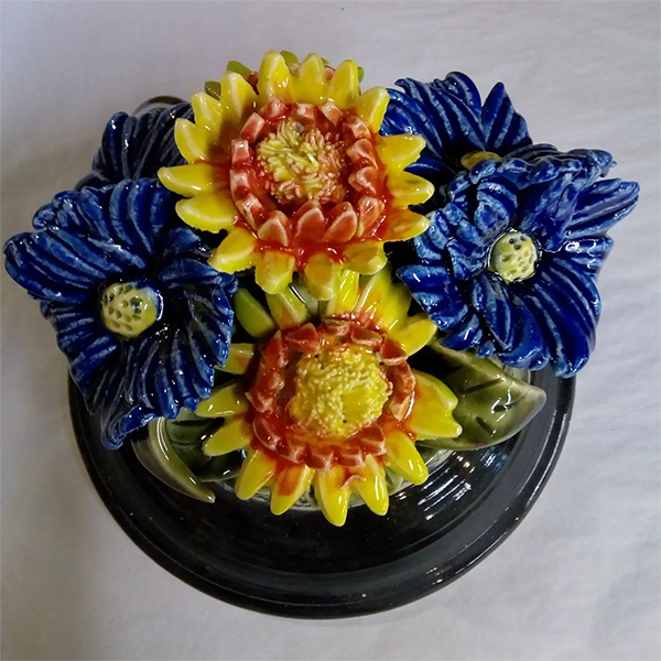 Yellow & Blue Ceramic Flowers